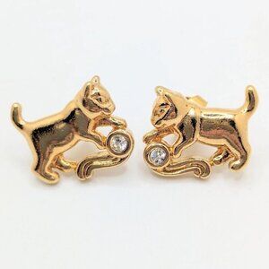 Vintage AVON Goldtone Kitten "Perfect Love" Pierced Earrings